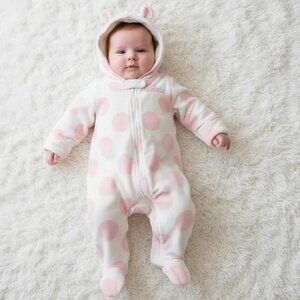 Carter's Zip-Up Fleece Little Cutie Polka Dot Sherpa 3D Ears Hoodie Footie